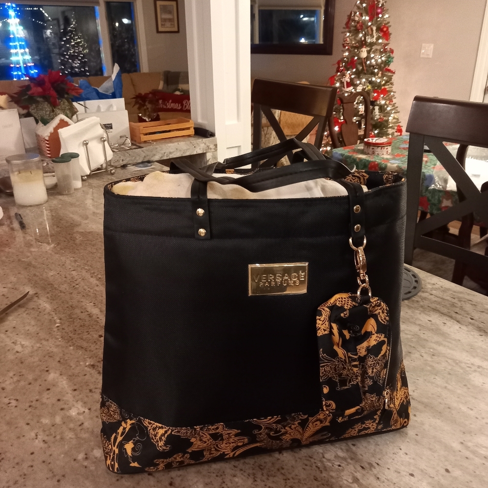 Versace Parfums Magnet Snap Tote Handbag with Coin Purse and Dust Cover